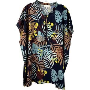Weekend Suzanne Betro Women's Top Maximalist Vacation Artsy Leaves Print Size 3X